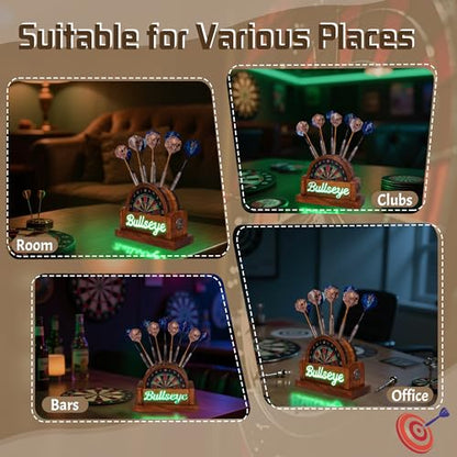 CoolGift Mart Light Up Dart Stand, Wooden Dart Holder with USB Powered Holds 9 Darts, Xmas Birthday Gifts for Darts Enthusiasts - style: Style-c