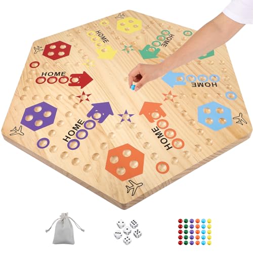 Extra Large 23.6 Inches Wahoo Marble Board Game 4 and 6 Players 2 Sided Painted Thicken Wood Board Perfect Game for Family Friends Party - color: Log, style: 23.6 Inch
