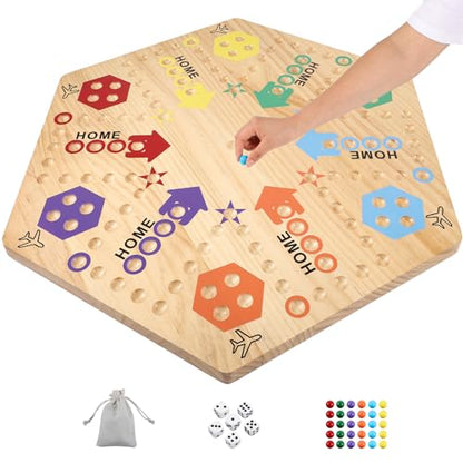 Extra Large 23.6 Inches Wahoo Marble Board Game 4 and 6 Players 2 Sided Painted Thicken Wood Board Perfect Game for Family Friends Party - color: Log, style: 23.6 Inch