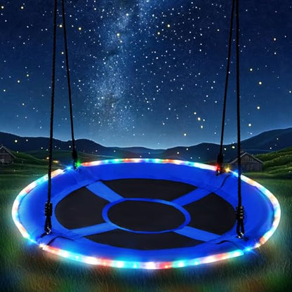 Trekassy 700lbs 40” Saucer Tree Swing with LED Lights for Kids Adults Outdoor 2 Tree Hanging Straps-Blue - color: Blue
