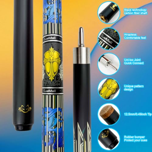 CueMall 58" 2-Piece Billiard Pool Cue Sticks,12.5mm Fiberglass Graphite Composite Billiard Cue Sticks,19oz Pool Sticks Tacos de billar for Adults Men/Women, House or Commercial/Bar Use - color: CueMall-J