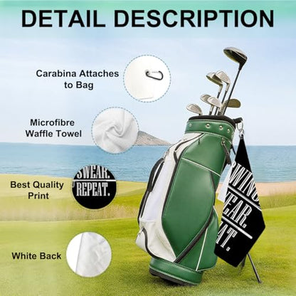 Swing Swear Repeat Funny Golf Towel, Microfiber Black Golf Towel with Clip, Perfect Retirement Birthday Gifts for Men Women Golfers Grandpa Dad Wife Mom Husband, Golfer Accessories Gifts, 16x24 Inch - color: Swing Swear Repeat Black Golf