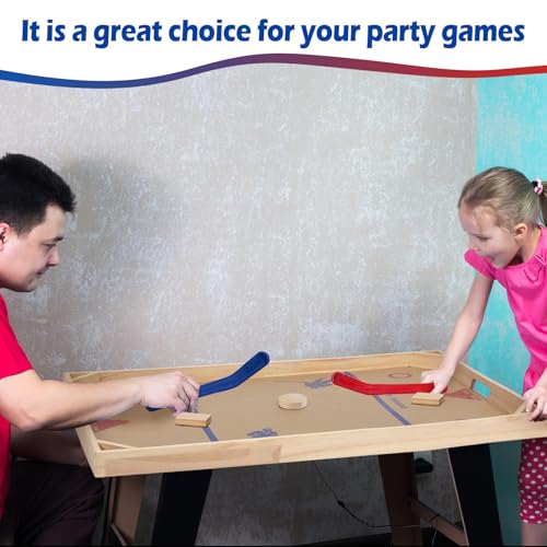 Soulchen 2 Sets Replacement Hockey Sticks and Pucks for Classic Wooden Tabletop Games Hockey Game Slap Shot Extra Accessories for Family Adults Kids Children - color: Red,Blue