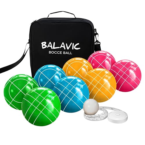 Bocce Ball Set - 100mm Resin, Pallino, Carry Bag & Measuring Tape | Bright Pink, Orange, Green & Blue Balls, Backyard, Lawn & Beach Play, Family Fun for 2-8, Great Gift