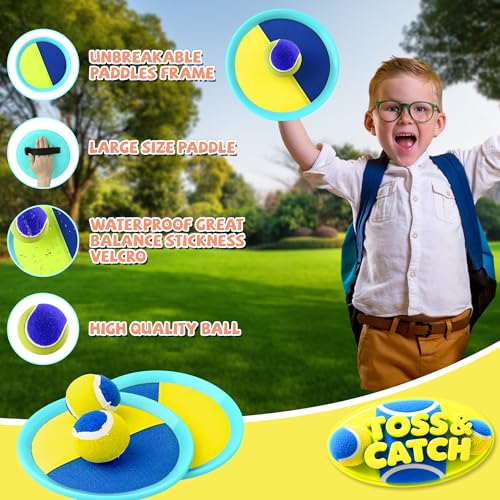 Toss and Catch Ball Set Beach Toys for Kids Outdoor Toys and Yard Games for Boys and Girls Improves Focus Great for Exercise Fun Easter Christmas Birthday Gift Idea (Yellow)