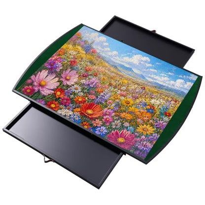 Xubialo 1500pc Rotating Puzzle Board with 2 Drawers & Cover, 25"x34" | Portable metal Spinning Jigsaw Puzzle Table for Adults, Upgraded Lazy Susan, Ideal Gift for Mum