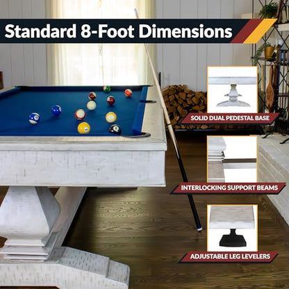 Hathaway Montecito 8ft Pool Table for Game Room – Billiard Table with Poly-Coated Non-Slate Playfield, Drop Pockets, Leg Levelers – Includes Cues, Pool Balls, Chalk, Triangle, Brush – Driftwood Finish