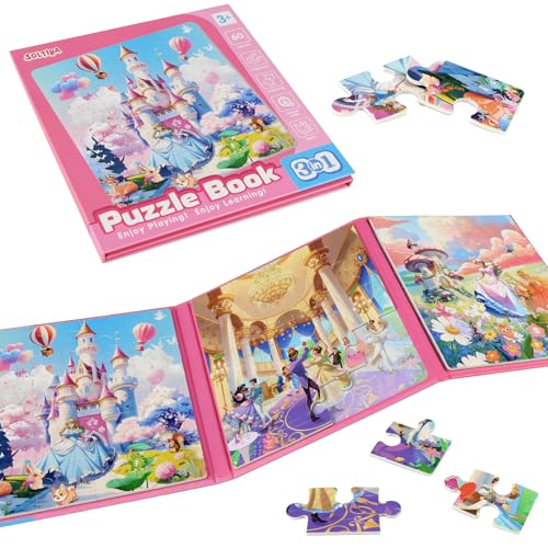Princess Magnetic Puzzles for Toddlers 3-5 3 * 20 PCS Princess Themes Puzzle Magnetic Puzzles for Girls 4-6 Travel Puzzles or Airplane/Car/Road Trip Gift Toys for Girl 4-8 Years Old - color: Pink Princess-3*20pcs