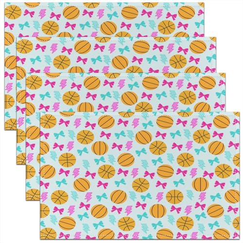 Basketball Kids Placemats Set of 4,Bowknot Bow Tie Geometric Patchwork Table Place Mats,Lightning Ball Sport Games Kitchen Decor,Orange Placemat Kitchen Table Decoration 12"x18" - color: Orange