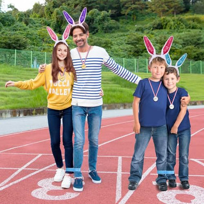 Atonofun Easter Outdoor Party Games for Kids, Potato Sack Race Jumping Bags, Bunny Ears Headbands, Egg and Spoon Race, Legged Relay Race Bands for Easter Theme Party Favor, Easter Eggs Hunt Game