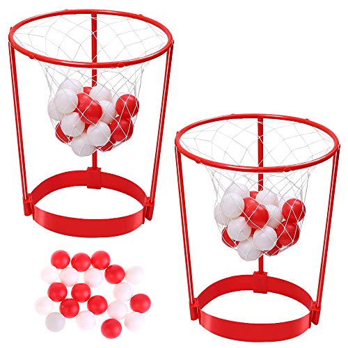 2 Pack Head Hoop Basketball Party Game for Kids and Adults, Adjustable Basket Net Headband with 20 Balls for Carnival Party Birthday Party Family Indoor Outdoor Game - color: Red