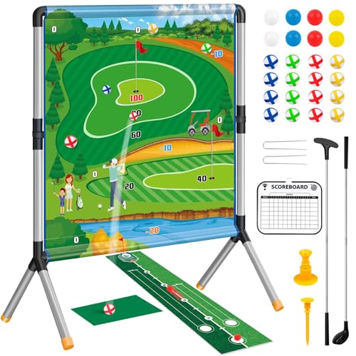 Golf Game Play Set, Golf Chipping Games for Kids with 16 Sticky Golf Balls, 8 Golf Balls, 2 Golf Clubs＆Golf Putting Game Mat, Indoor Outdoor Lawn Backyard Golf Gifts for Men＆Kids - color: Golf Game Set a