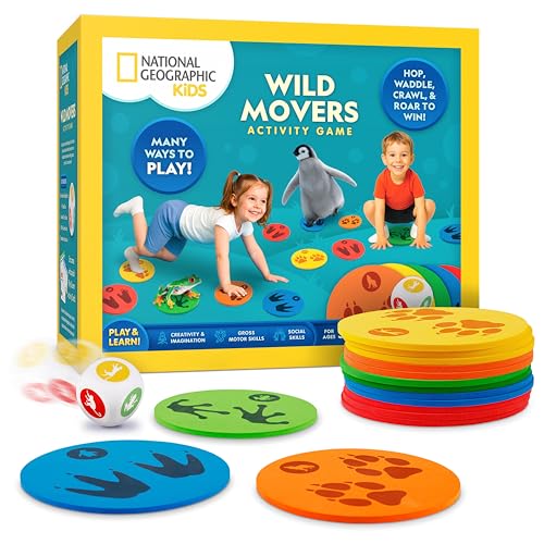 National Geographic Kids Wild Movers Animal Activity Game – Active Play & Animal Movement Game for Kids Ages 3+, Preschool Early Learning Activity with Dice, Landing Pads & Play & Learn Cards - style: Wild Movement Game