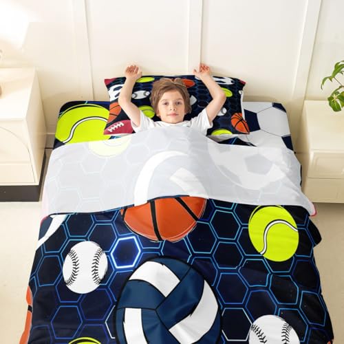 Erosebridal Kids Football Sheets, Soccer Baseball Bed Sheets Set for Boys Girls Teens Juvenile,Basketball Volleyball Softball Sheets Gradient Blue Hexagon Honeycomb Top Sheet,Twin Size - color: Multi 03, size: Twin