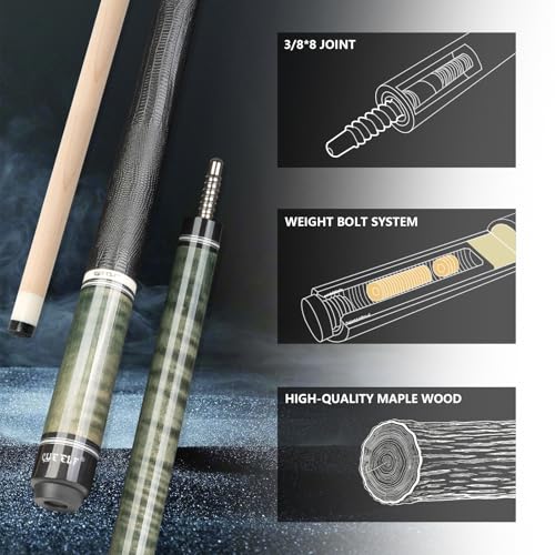 CUEELF Pool Cue Stick Low Deflection Hand-Made Inlay Billiard Cue 58'' Professional Billiard Pool Cue Stick for Adults-12.5mm Tip,3/8 * 8 Joint - color: WD-YH-SM-HB-HUI