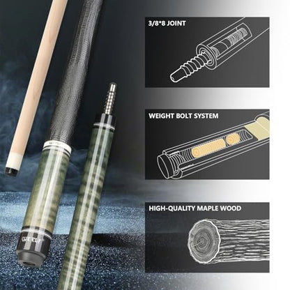 CUEELF Pool Cue Stick Low Deflection Hand-Made Inlay Billiard Cue 58'' Professional Billiard Pool Cue Stick for Adults-12.5mm Tip,3/8 * 8 Joint - color: WD-YH-SM-HB-HUI
