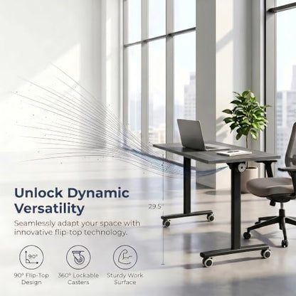Folding Conference Table with Wheels, Mobile Flip-Top Training Table, Modular Space-Saving Meeting Table for Office, Classroom, Seminar, Library (10, Gray, 55IN) - color: Grey, size: 55IN