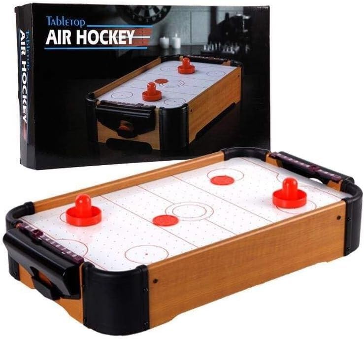 Tradeopia Portable Table Top Mini Wooden Air Hockey Game With 2 Strikers and 2 Pucks - Tabletop Air Hockey
