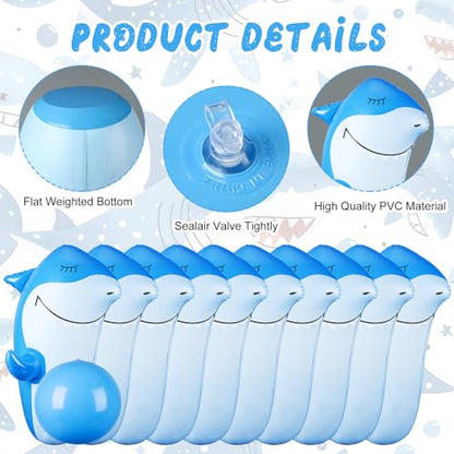 Foilswirl 11 Pcs 27" Shark Inflatable Bowling Set, 10 Pcs Giant Inflatable Bowling Pins and 23" Giant Ball, Summer Shark Party Set for Water Sports Fun Indoor Outdoor Gift