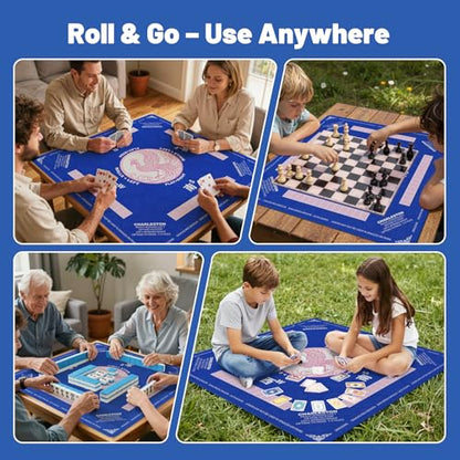 Blue Mahjong Mat(32.4"x32.4") with Black Carrying Bag, Rubber American Mahjong Table Cover, Non-Slip Noise Reduction Gaming Mat for Poker/Cards/Board Games/Tile Games, 3 Colors(Blue/Red/Green) - color: Cl-blue