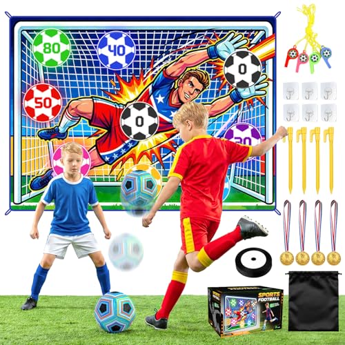 Upgraded Toy Soccer Game Set for Kids, Indoor Outdoor Backyard Toss Soccer Goal Game with 2 Balls, 1 Flannel Target, Soccer Toys for Boys and Girls 3-5 6-8 8-12 Years Old Kids Birthday