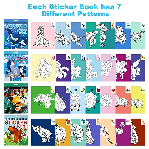 AEAHALY 4 Pack Paint by Sticker Kids Crafts for Kids Ages 4-8 Sticker by Number Books Boys and Girls Birthday Gifts Party Favor, Travel Toys for Toddlers Learning (Animal+Ocean+Insect+Horse) - style: Style2-4PCS