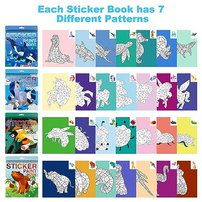 AEAHALY 4 Pack Paint by Sticker Kids Crafts for Kids Ages 4-8 Sticker by Number Books Boys and Girls Birthday Gifts Party Favor, Travel Toys for Toddlers Learning (Animal+Ocean+Insect+Horse) - style: Style2-4PCS