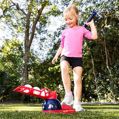 Franklin Sports Kids Baseball Pitching Machine - Pop A Pitch Batting Machine with Youth Bat + 3 Plastic Balls - Boys + Girls Toy