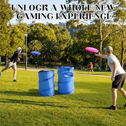 2 Set Flying Disc Game Set Portable Disc Toss Game Includes 2 Discs Targets & 2 Flying Discs & 2 Height Adjustable Poles Lawn Outdoor Games for Backyard, Park, Beach for Family & Friends