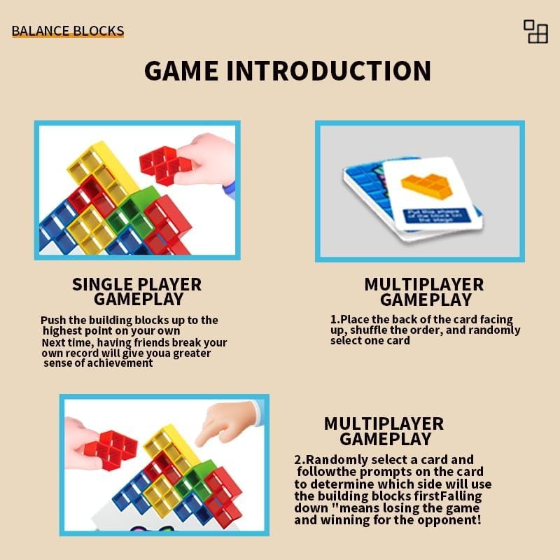 iuuoi 64 PCS Tetra Board Game for Kids and Adults, Balance Stacking Game for 2 Players+ Party, Family and Friends,Tower Stack Team Building Blocks Toy