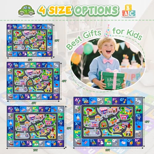 Car Rug Playmat, City Road Map Kids Rug, Educational Learning Play Mat, Soft Non-Slip Machine Washable ABC Alphabet Carpet for Bedroom Nursery Preschool Classroom - color: Racing Route, size: 4' x 6' (Rectangular)