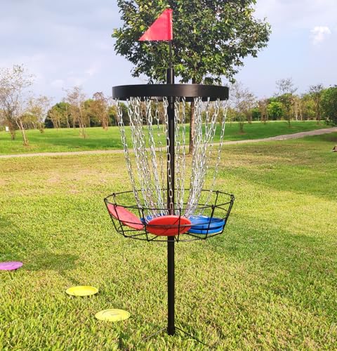 TARUMG Disc Golf Basket - Portable Disc Golf Target with Heavy Duty 24-Chains Come with Transit Bag and 3pcs Disc Golf Discs, Ground Stake -Suitable for Players of All Levels - Multi Color Available - style: Plus Black