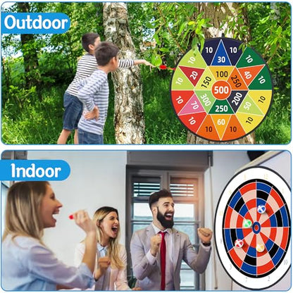 HELLO PAPAYA 29" Large Dart Board for Kids,with 24 Sticky Balls+12 Sticky Darts,Indoor/Sport Outdoor Fun Party Play Game Toys,Birthday for 3 4 5 6 7 8 9 10 11 12 Year Old Boys Girls - style: 2in1-100+500 Scores Target With 24 balls 12 darts