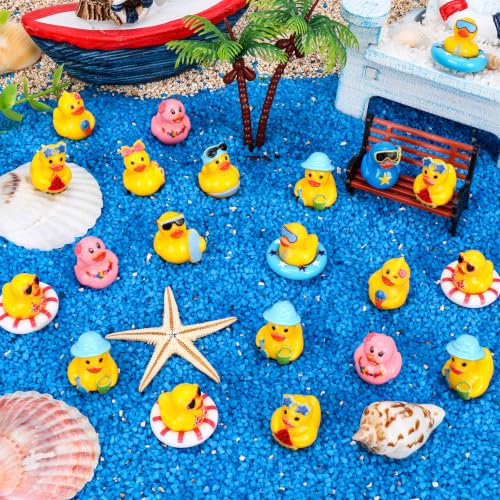 120 Pcs Summer Mini Resin Ducks 10 Styles Hawaii Beach Tiny Cruise Ducks to Hide Miniature Duck Figurines for Summer Swimming Pool Party Cruise Ship Game DIY Craft Cake Aquarium Desktop Decor - style: 120Pcs-Summer Ducks