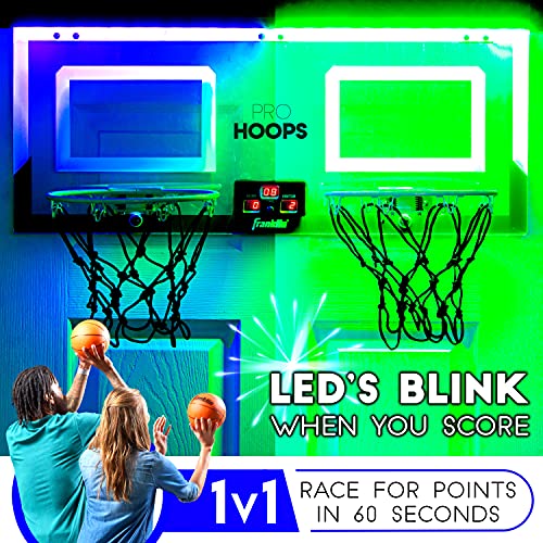 Franklin Sports Over The Door Indoor LED Basketball Hoops-Steel Rim Mini Basket-Includes Ball and Pump-Light Up Backboard - style: Light Up Double Hoops