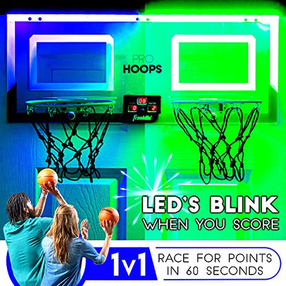Franklin Sports Over The Door Indoor LED Basketball Hoops-Steel Rim Mini Basket-Includes Ball and Pump-Light Up Backboard - style: Light Up Double Hoops
