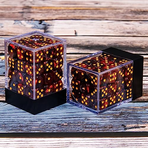 36 of Pack 12MM 6 Sided MINI Dice Set,Two Colours D6 Game Dice Set, 6 Sided Standard Dices for Yahtzee, Bunco or Teaching Math,with Portable Plastic Box(Dark Red+Black) - color: Dark Red Black Swirl