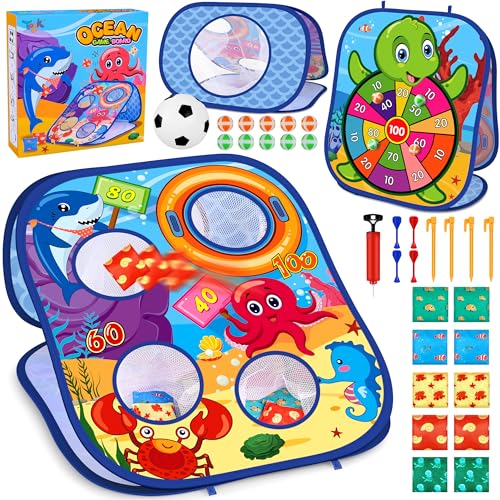 Animal Bean Bag Toss Game Toy Outdoor Toss Game, Family Party Party Supplies for Kids, Gift for Boys Birthday or Christmas for Toddlers Ages 3 4 5 6 Year Old - color: Ocean
