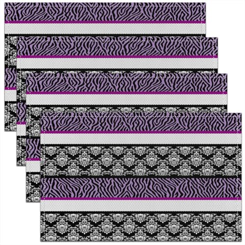 Feelyou Polka Dot with Zebra Print Placemats Set of 4 Purple Black White Zebra Table Mats for Party Kitchen Dining Decoration Wild Animal Skin Texture Place Mat for Table Holiday Decor 18"x12" - color: Polka Dot Zebra64