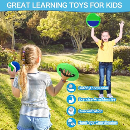 Outdoor Toys for Kids Ages 4-8, Outside Game for 3 4 5 6 7 8 -12 Year Old Boys Girls, Catch Ball Toss Game for Beach, Pool, Yard- Toddlers Birthday Gifts Easter Basket Stuffers(4Pcs Green Paddles) - style: 4 Paddles 4 Balls