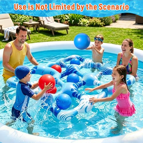 Inflatable Tic Tac Toe Pool Toys, Fun Swimming Pool Game, Floating Water Toy with Anti-Drift Design & 10 Balls, Outdoor Summer Party Birthday Gift 6-8 8-12 Years Old Boys Girls Teen Adults Family - color: Blue