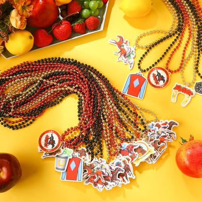 Landical 24 Pcs Horsing Racing Necklaces Festive Derby Bead Necklace Horse Long Pendant for Horsing Racing Derby Party Supplies Costume Accessories Outfit Gifts
