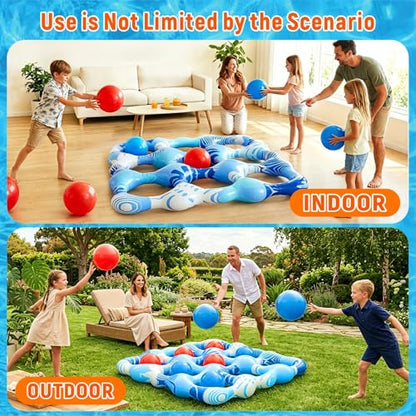 Inflatable Tic Tac Toe Pool Toys, Fun Swimming Pool Game, Floating Water Toy with Anti-Drift Design & 10 Balls, Outdoor Summer Party Birthday Gift 6-8 8-12 Years Old Boys Girls Teen Adults Family - color: Blue