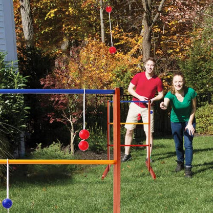 GSE Games & Sports Expert Premium Solid Wood Ladder Ball Toss Game Set with Ladder Ball Bolas & Carrying Case for Outdoor Backyard Lawn - style: Wood Ladder Toss Game Set