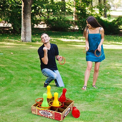Wettarn Carnival Bottle Toss Game Ring Toss Games, Include a Circus Ticket Box 6 Plastic Bottles and 6 Throw Rings for Summer Carnival Outdoor Backyard Beach Party Activities