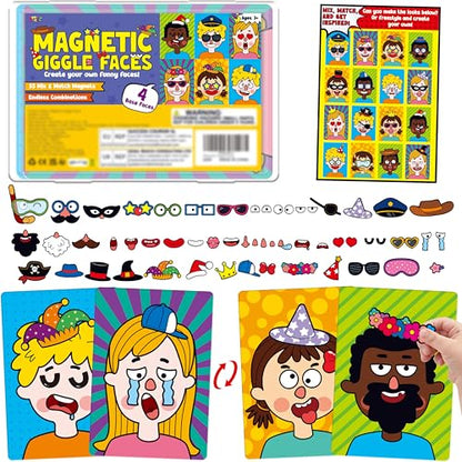 SpriteGru Magnetic Face Games, 55 PCS Giggle Face Magnetic Play Set-4 Basic Faces, Mix & Match Magnets, Endless Combinations Perfect Fun Travel Game for Kids