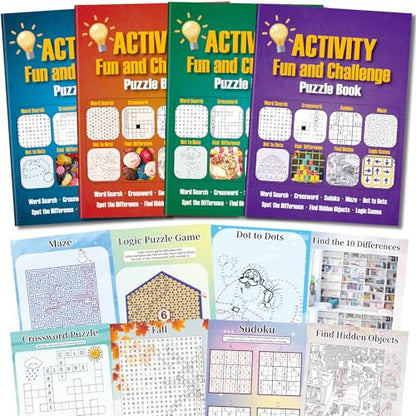 Elfew 4 Pack Activity Book for Adults, 150+ Brain Games, Puzzles Books for Adults, Teens and Seniors, Activities for Adults, Memory Games Includes Word Search, Sudoku, Mazes and More