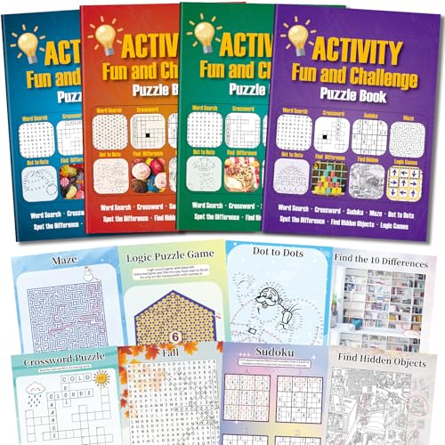 Elfew 4 Pack Activity Book for Adults, 150+ Brain Games, Puzzles Books for Adults, Teens and Seniors, Activities for Adults, Memory Games Includes Word Search, Sudoku, Mazes and More