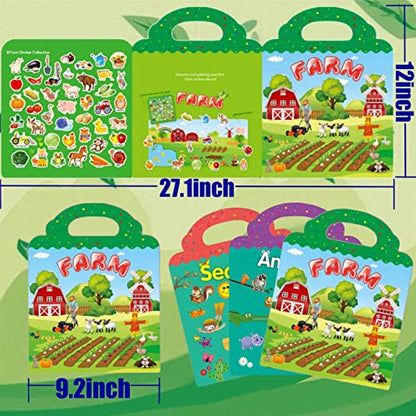 Reusable Sticker Book for Kids, 3 Sets Educational Learning Toys Travel Stickers Activity Books for Toddler Girls Boys Age 3+ Birthday Gifts - Farm, Season & Animals - style: Farm + Animal + Season