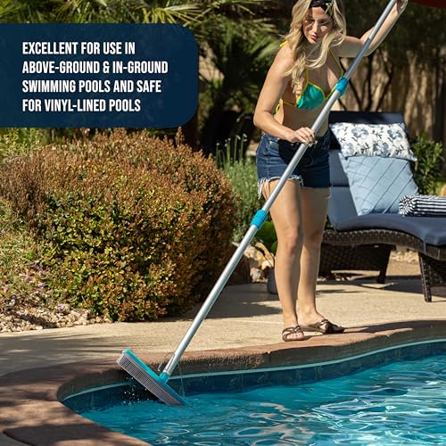 U.S. Pool Supply 13" Pool Brush with Rubber Bristles and Squeegee Edge - Safe for Vinyl Liners, Ideal for Above-Ground Pools, Aluminum Pole Handle - Scrub Leaves Debris from Walls, Floors, Corners - style: 13" Rubber Bristles